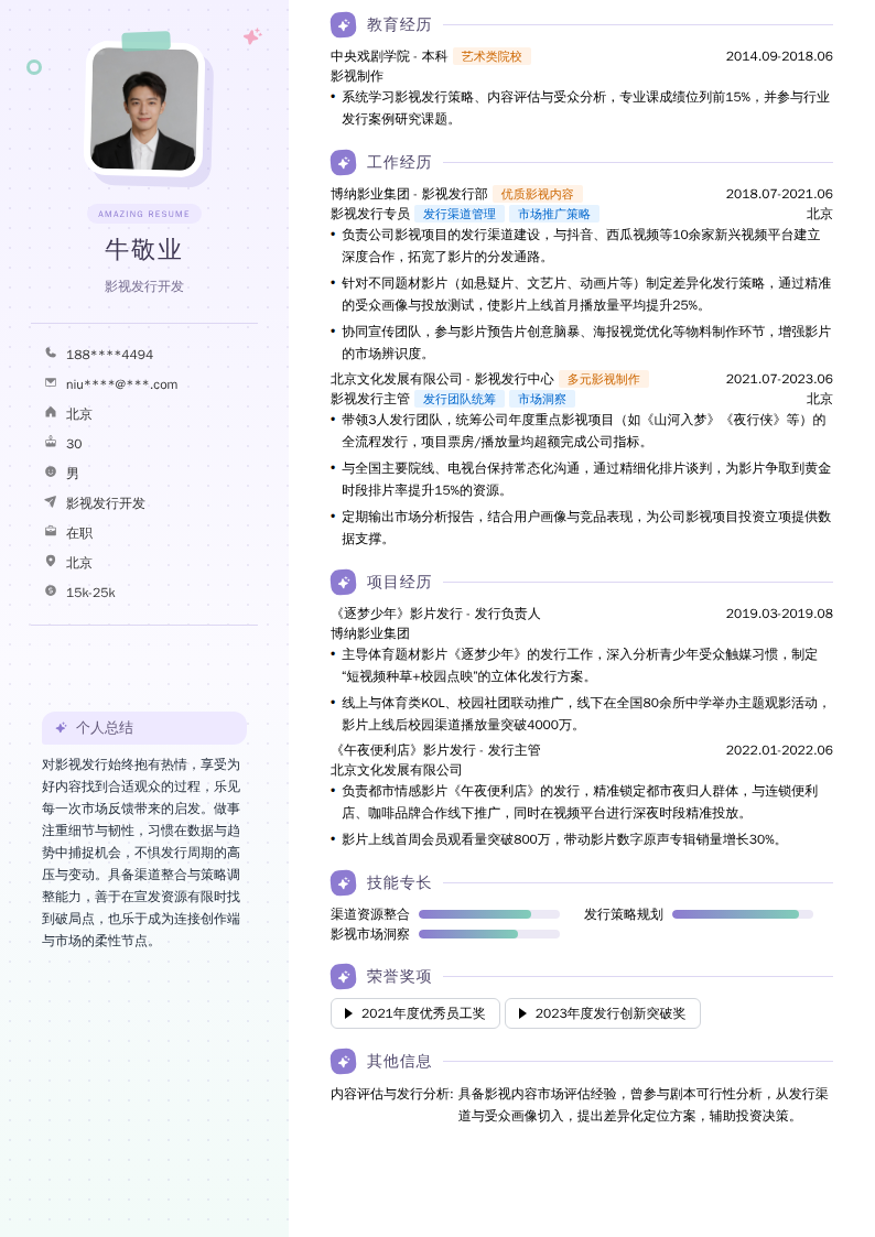 影视发行开发简历模板