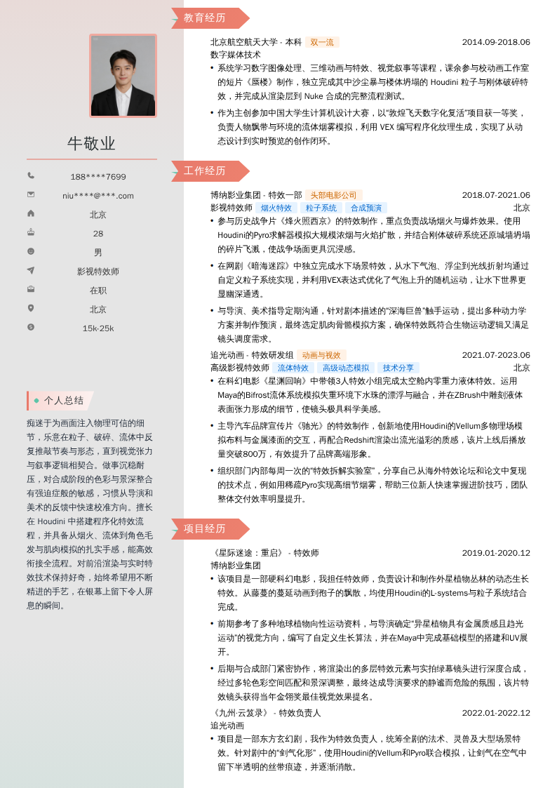 影视特效师简历模板