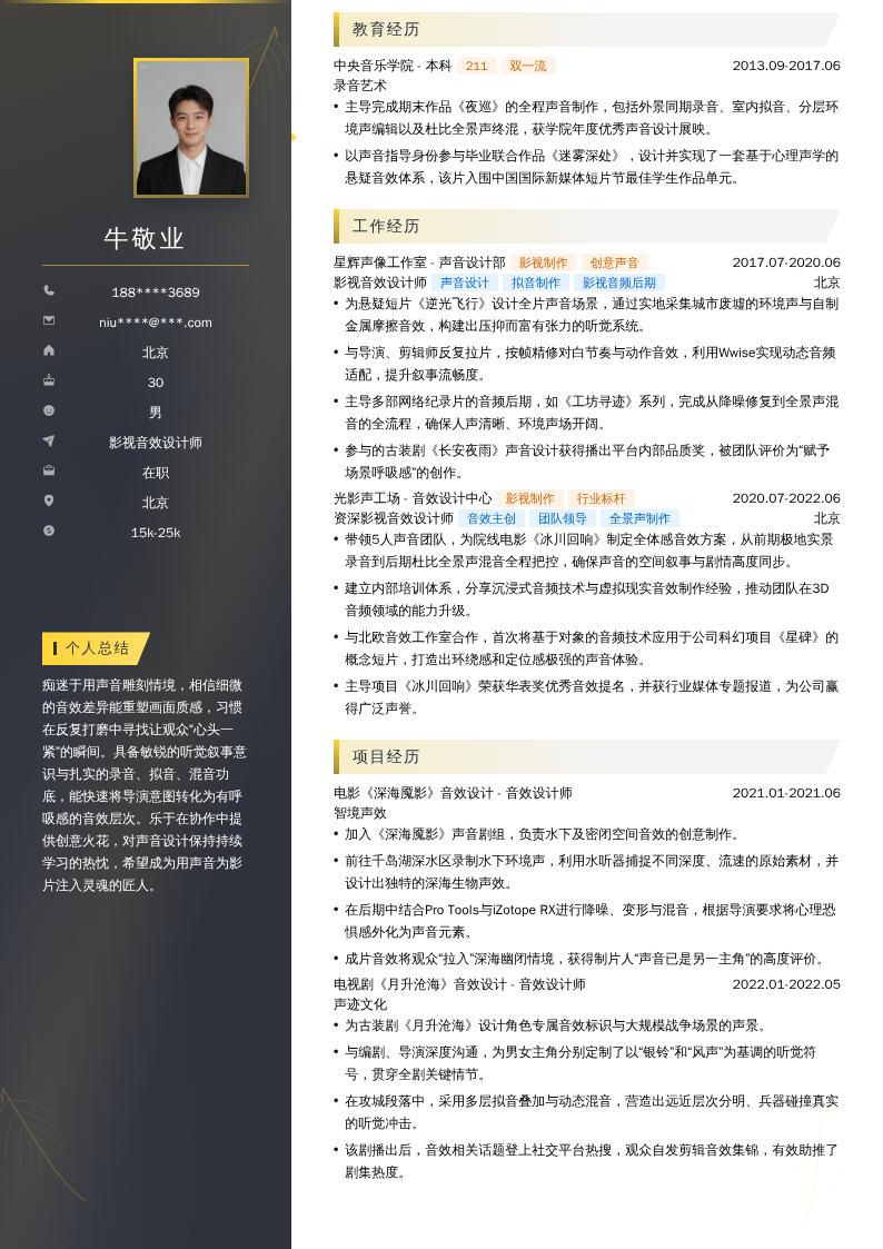 影视音效设计师简历模板