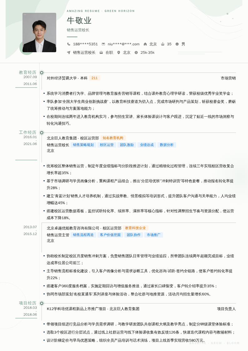 销售运营校长简历模板