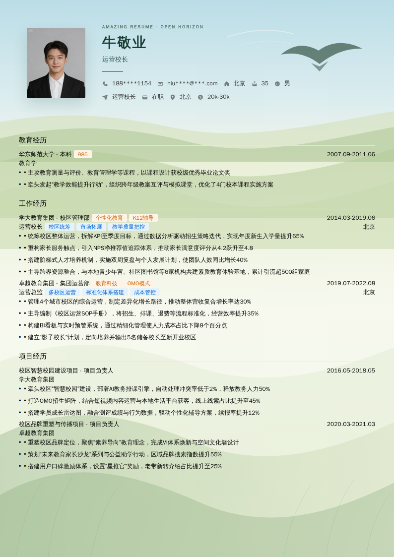 运营校长简历模板