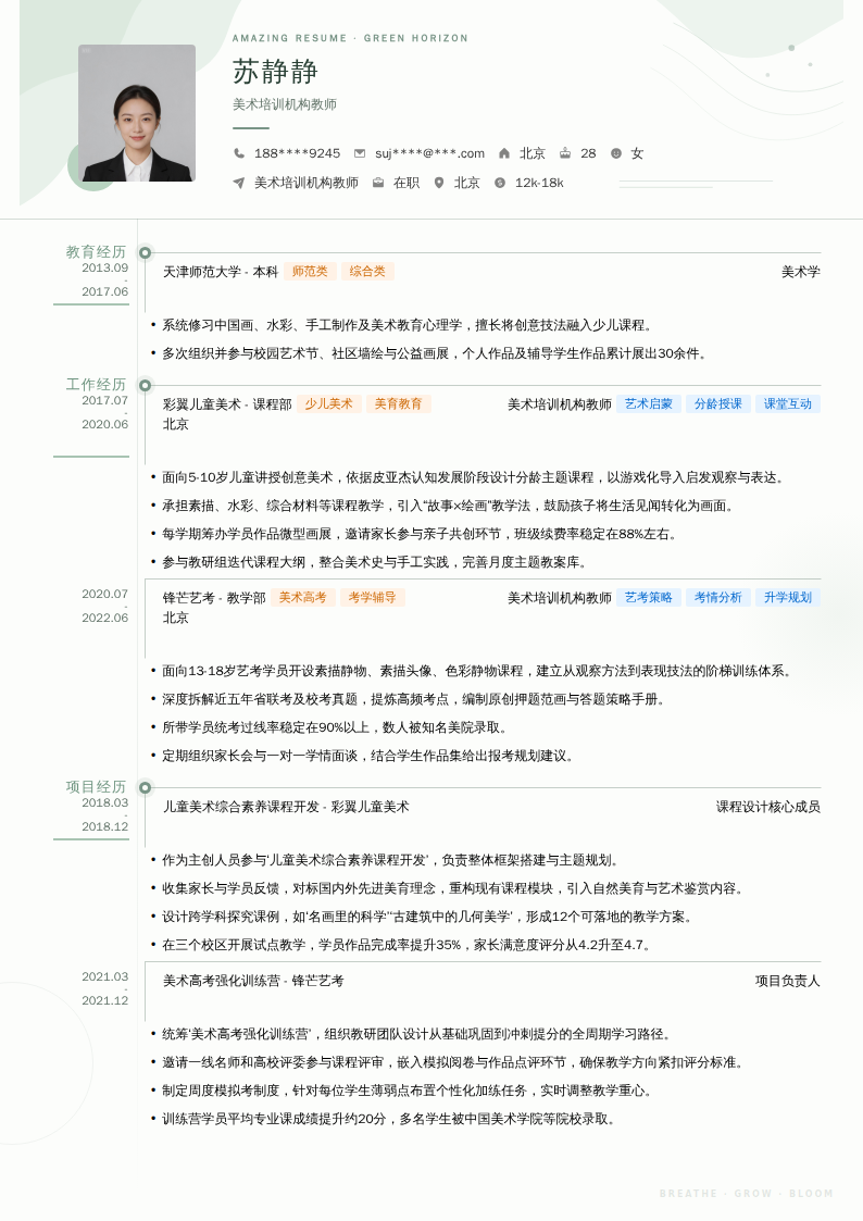 美术培训机构教师简历模板