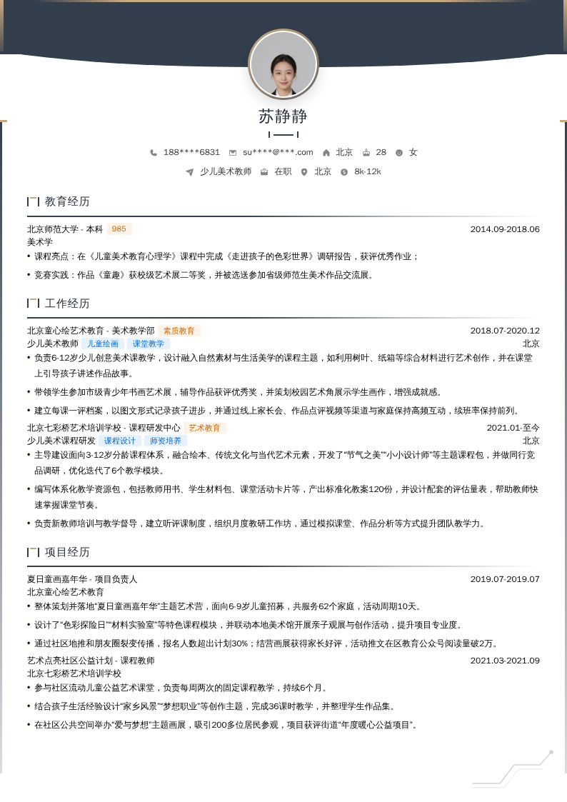 少儿美术教师简历模板