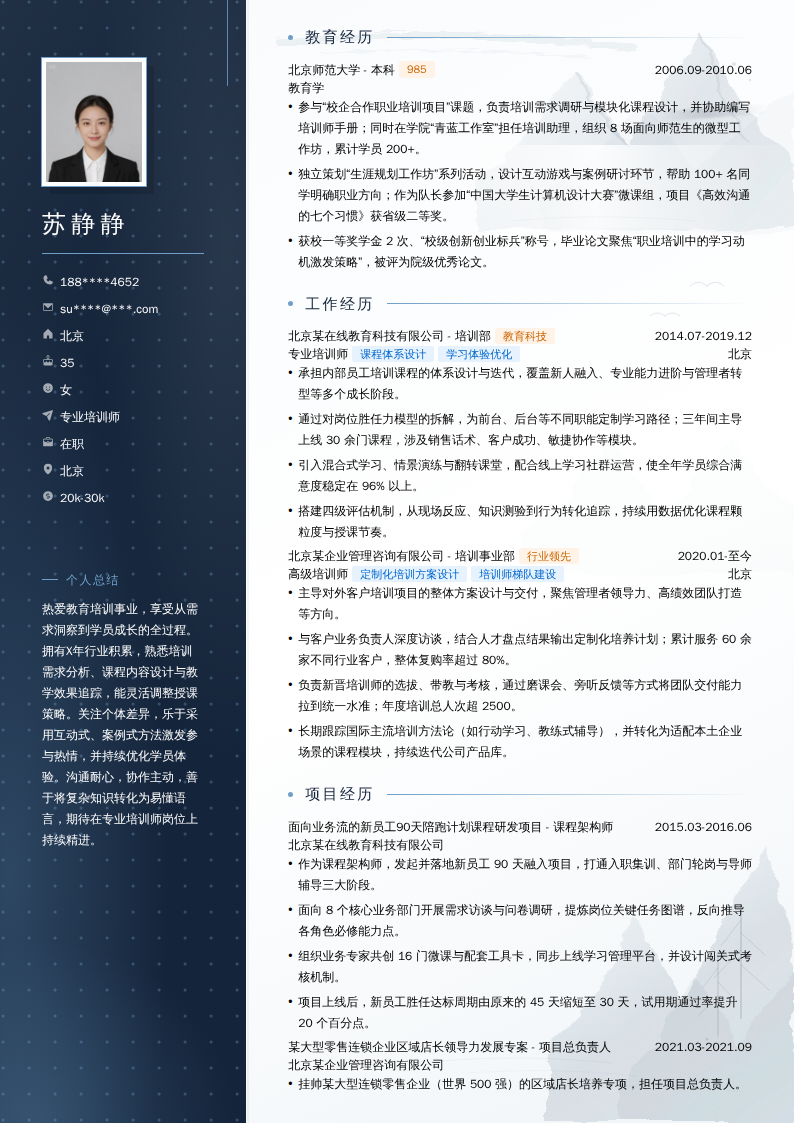 专业培训师简历模板