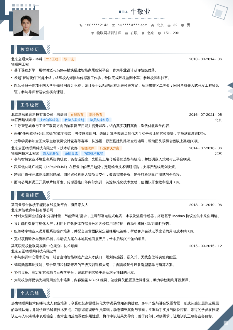 物联网培训讲师简历模板