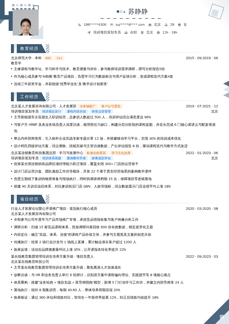 培训项目策划专员简历模板