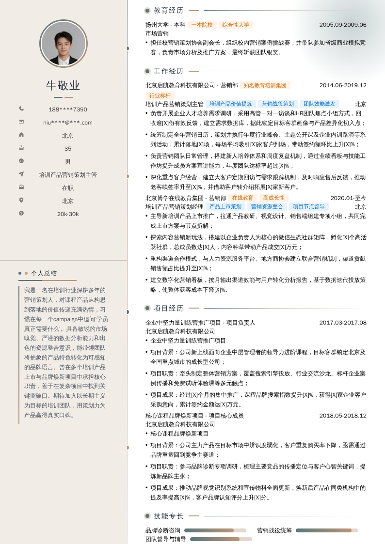 培训产品营销策划主管简历模板