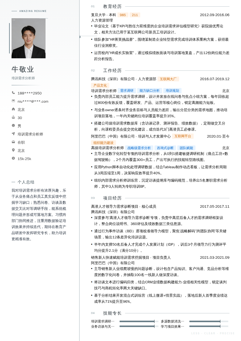 培训需求分析师简历模板