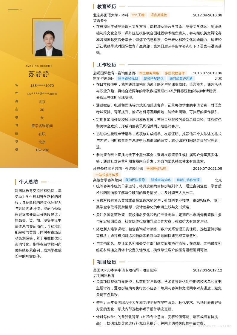 留学咨询顾问简历模板