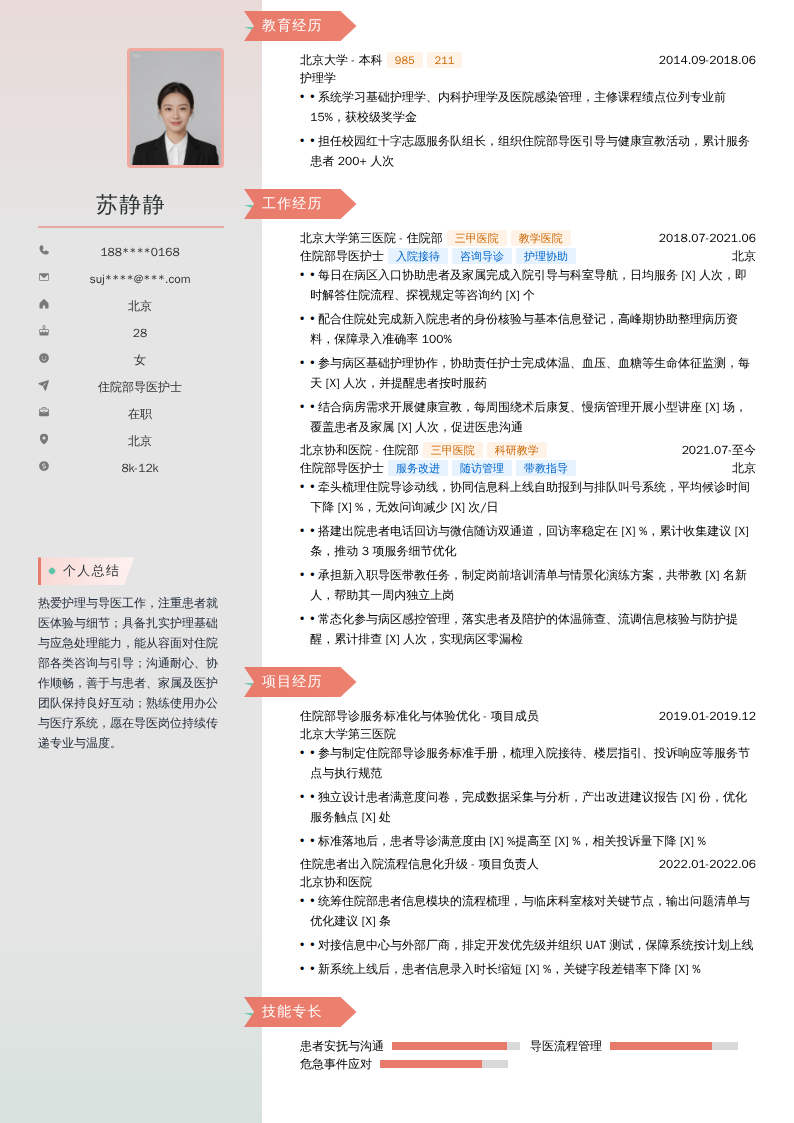 住院部导医护士简历模板