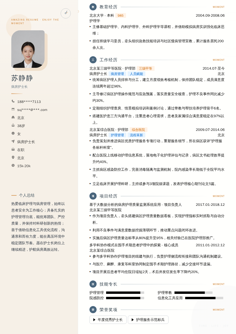 病房护士长简历模板