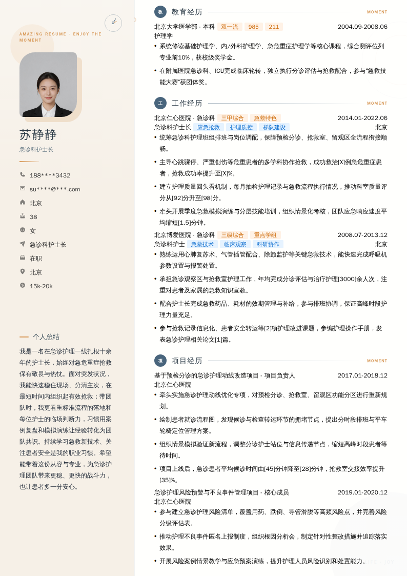 急诊科护士长简历模板