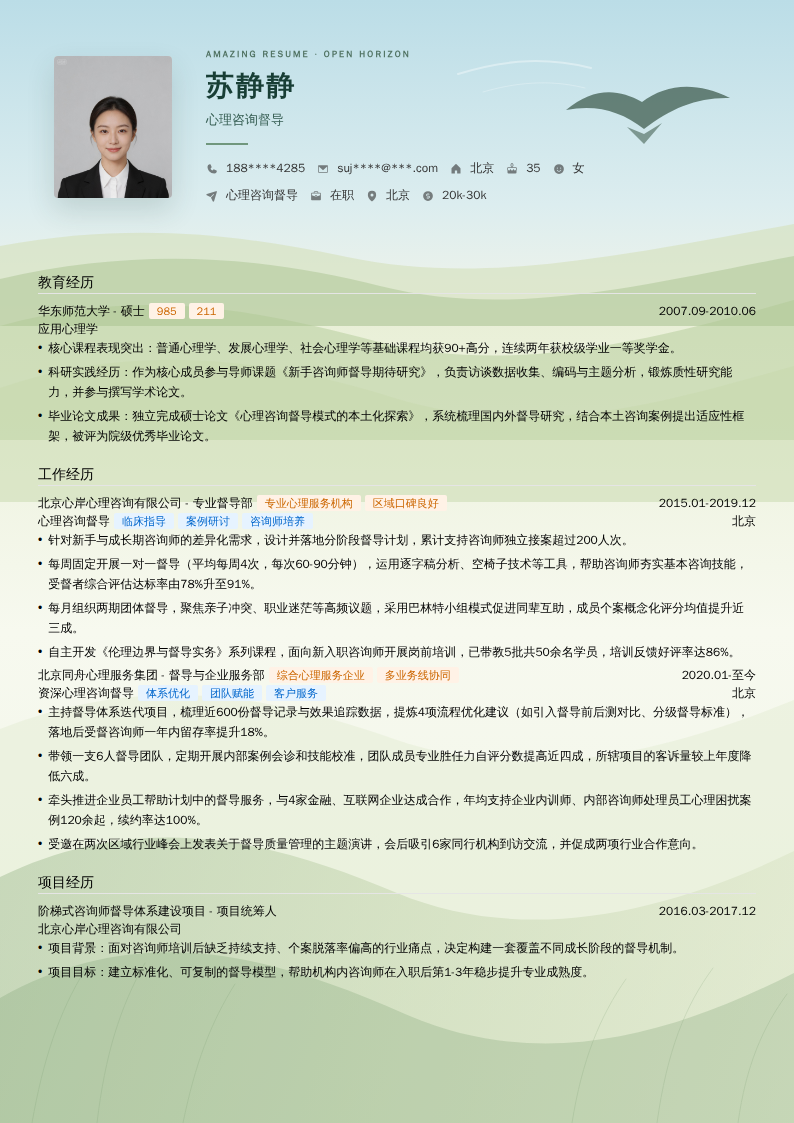 心理咨询督导简历模板