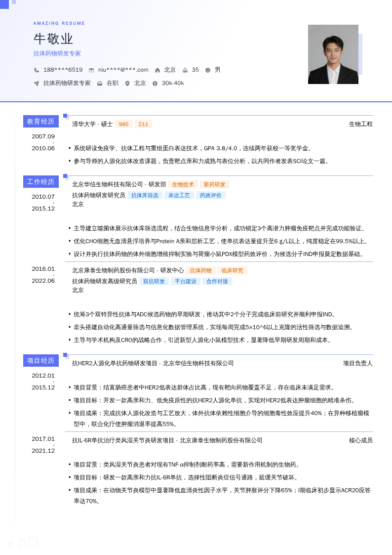 抗体药物研发专家简历模板