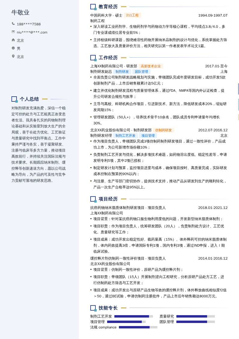 制剂研发副总简历模板