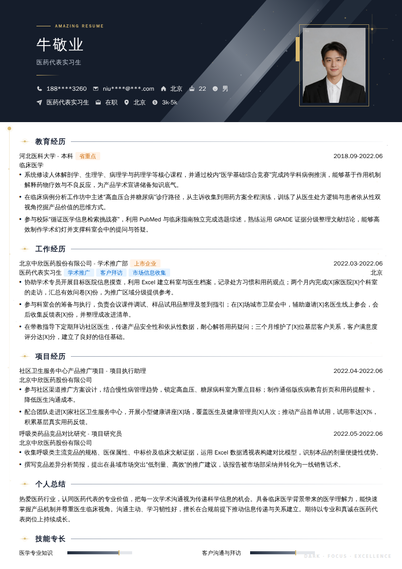 医药代表实习生简历模板